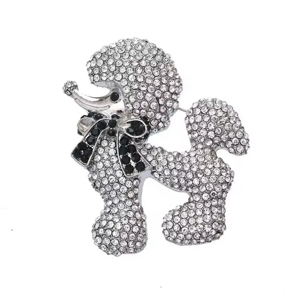 Rhinestone Silver Poodle Brooch Womens Crystal Fashion Statement Piece New